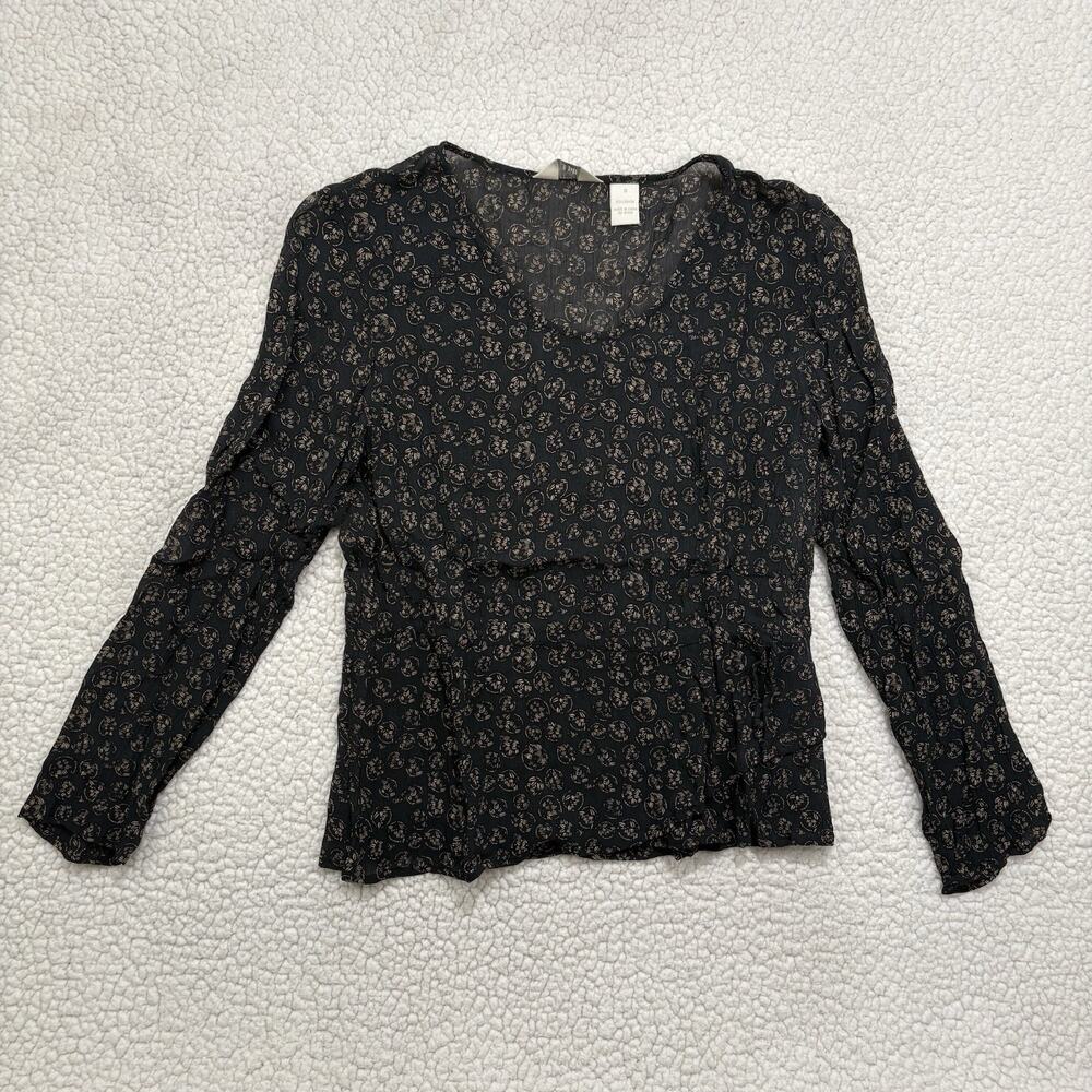 VTG 90s J.‎ Jill Rayon Blouse Top Small Black Lagenlook Artsy Folk Renaissance